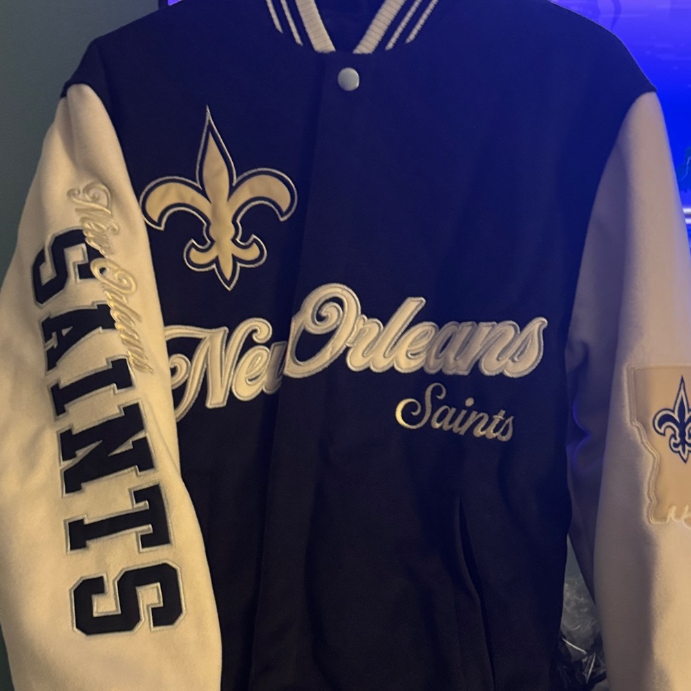 New Orleans Saints Black and White Varsity Jacket
